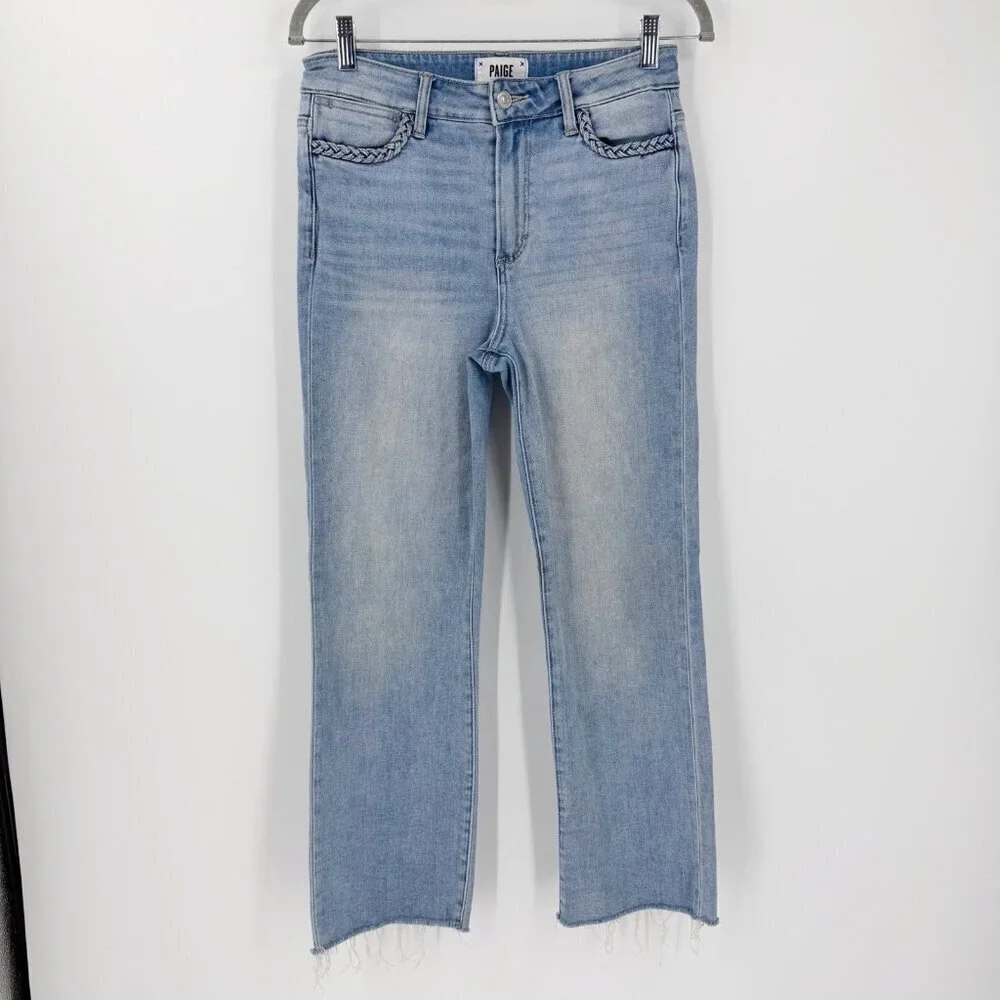 Paige Atley Ankle Fray Jeans Size 27 Fray Hem Stretchy Denim Braided Detail Boho